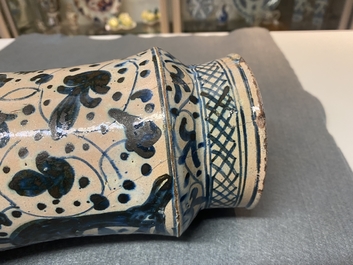 A Hispano-Moresque blue and white albarello with a deer, Paterna or Manises, Spain, mid 15th C.